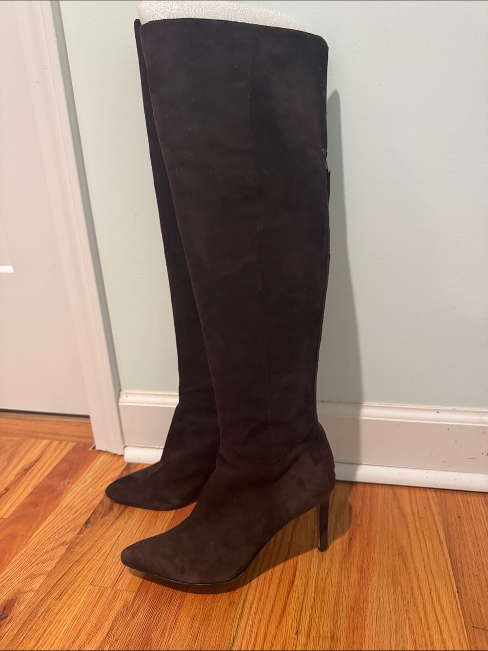 Nine West size 8.5 Women's Tall Pointed-Toe Suede Boots - Dark Brown